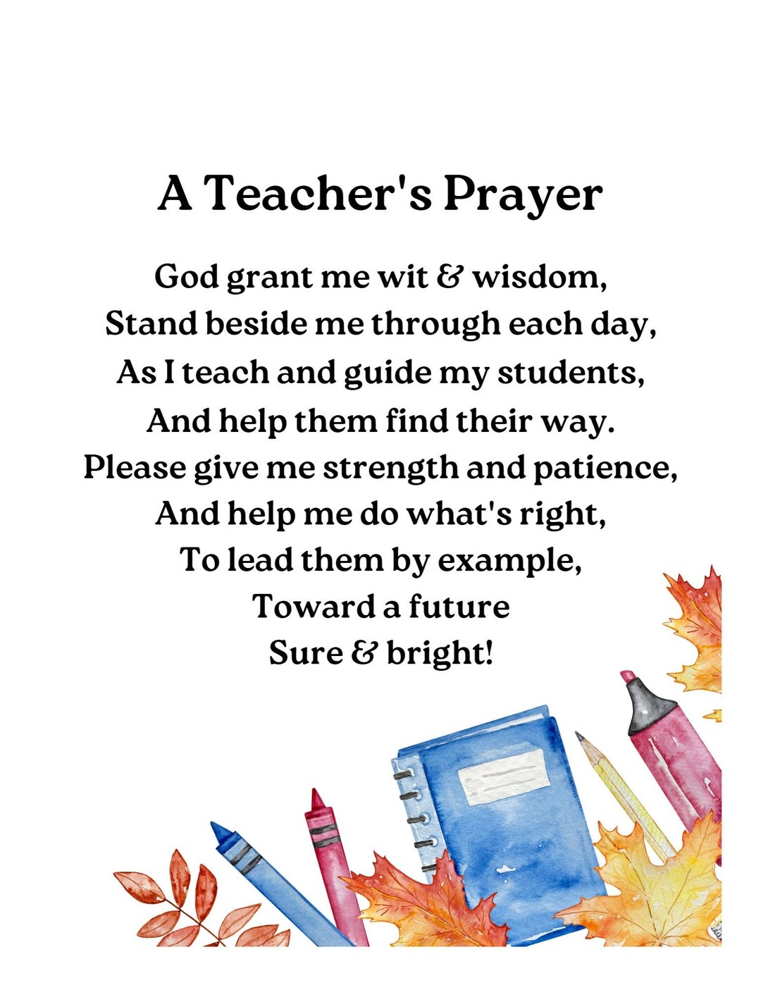 A Teacher's Prayer Printable, Teachers, Teacher Gift, Teacher Wall Art ...