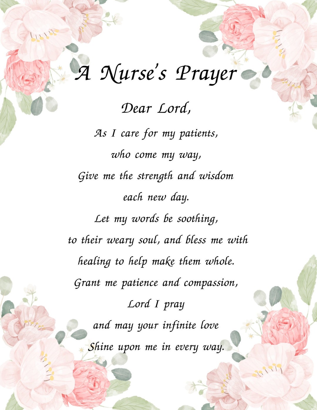 A Nurses Prayer Printable Nurses Nurse Gift Nurse Wall Art Etsy