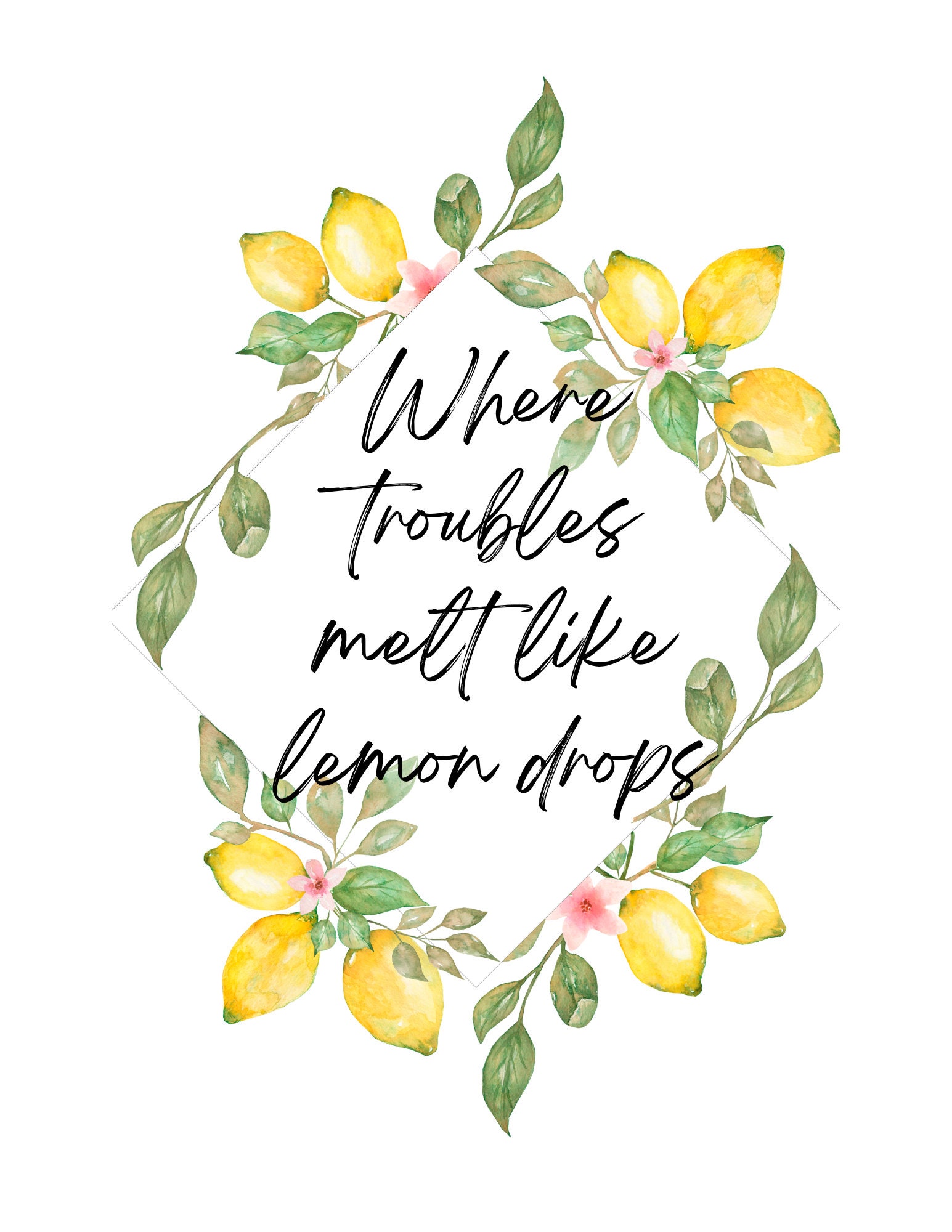Lemon Drops Printable, Watercolor Lemon Wreath Art (PDF File) - Etsy