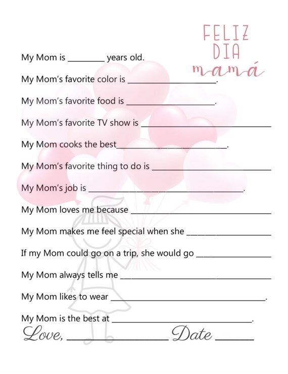 All About My Mom Printable Questionnaire, Mother's Day Gift (PNG