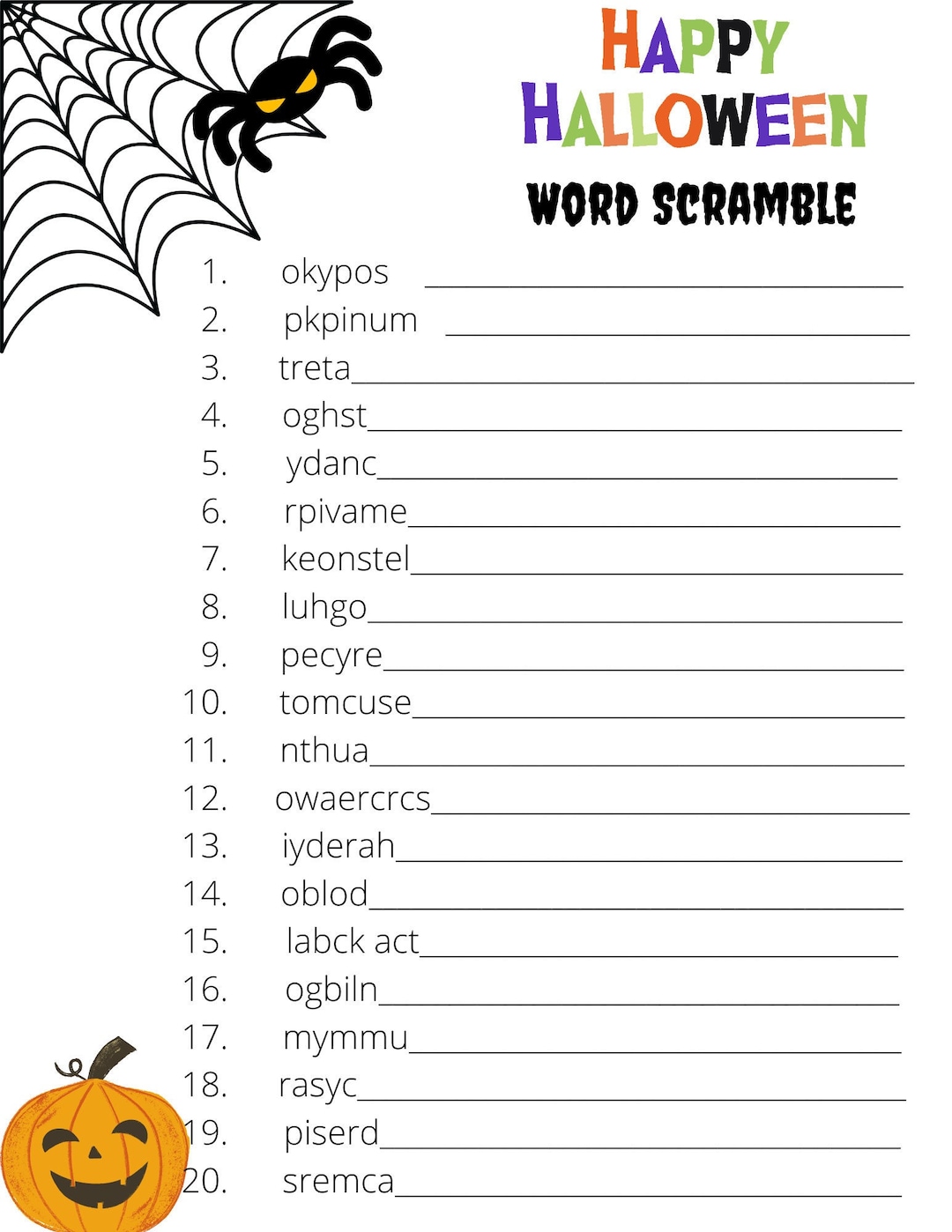 Halloween Word Scramble, Printable Party Game (PDF) - Etsy