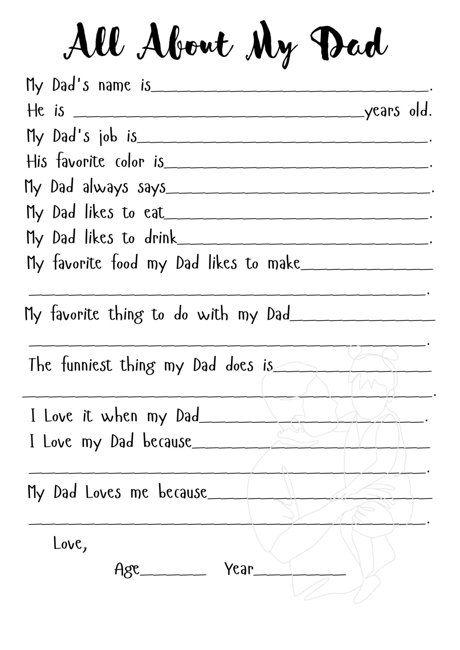 All About My Dad Printable, Dad Birthday, Father's Day Printable, Dad ...