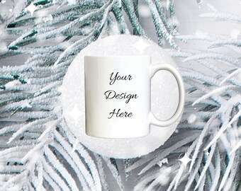 Mockup kerstkoffiemok | Winters tafereel, 11 oz (digitale download)