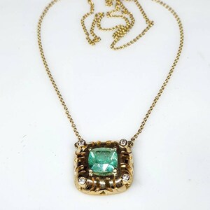 Emerald & Diamond Pendant Necklace - 14k Yellow Gold - Handmade Jewelry #346 Watch video!