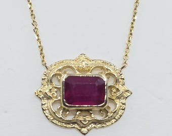 Ruby Pendant Necklace - 14k Yellow Gold - Handmade Jewelry #633