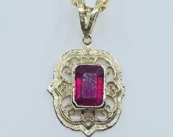 Ruby Pendant Necklace - 14k Yellow Gold - Handmade Jewelry #635