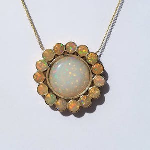 Natural Opal Pendant 14k Yellow Gold  - Split Chain Necklace -  Handmade Gemstone Jewelry #1488 Watch Video!