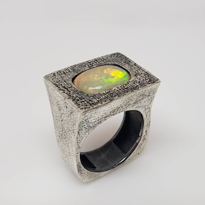 Natural Opal Ring - Sterling Silver Size 7.5 - Handmade Gemstone Jewelry