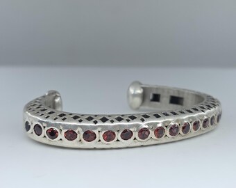 Sterling Silver Red Garnet Gemstone Cuff Bracelet #604