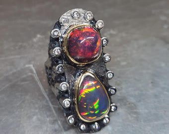 Rustic Opal Ring - Sterling Silver Size 7.5 - Handmade Rustic Gemstone Jewelry #592
