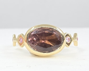 Pink Tourmaline Gemstone 14k Gold Ring Stacking Set Jewelry #640