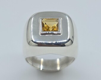 Sterling Silver Yellow Citrine Ring - Unisex Gemstone Jewelry -  #617