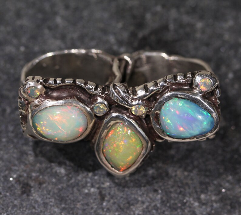 Multifinger Opal Ring Adjustable Size Handmade Sterling Etsy