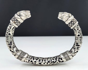 Rustic Sterling Silver Panther Cuff Bracelet - Handmade Jewelry #468