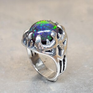 Rustic Opal Ring - Sterling Silver Size 7.5 - Handmade Rustic Gemstone Jewelry #589