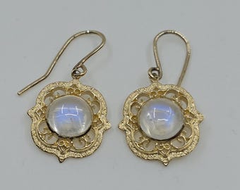 Moonstone Earrings 14k Yellow Gold  - Handmade Gemstone Jewelry #600