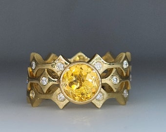 Yellow Citrine 14k Gold Three Stacking Ring Set #406