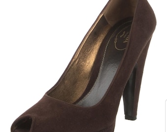 Prada Brown Suede Platform Pumps Sexy Peep Toe Women's Shoes