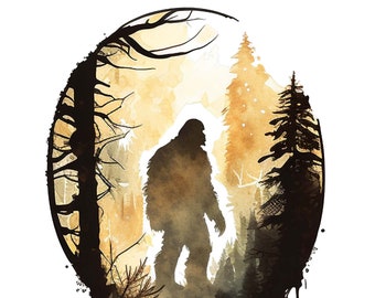 Imágenes prediseñadas de Sasquatch: DESCARGAS DE ACUARELA DE BIGFOOT Conjunto de 4 archivos PNG de 300 ppp Arte de pared de Sasquatch Sublimación Impresiones de Bigfoot Camisetas de senderismo Yeti