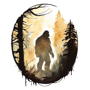 Sasquatch Clipart: BIGFOOT WATERCOLOR DOWNLOADS Set of 4 300dpi Png files Sasquatch Wall Art Sublimation Bigfoot Prints Yeti Hiking Shirts