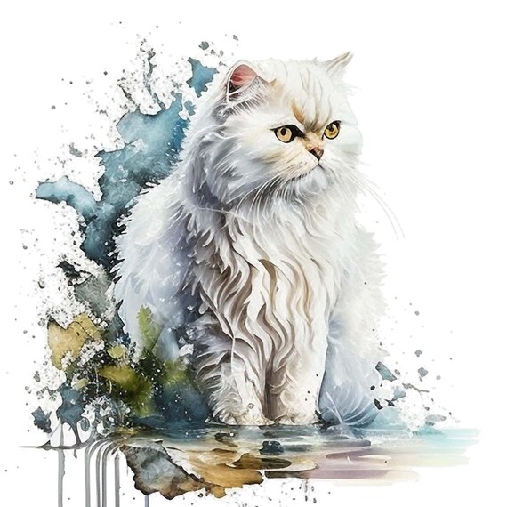 Watercolor White Persian Cat