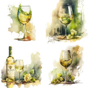 Copa de vino blanco de acuarela clipart Archivos PNG de vino para degustación de vinos decoración restaurante descarga patrón bodega menú idea v2
