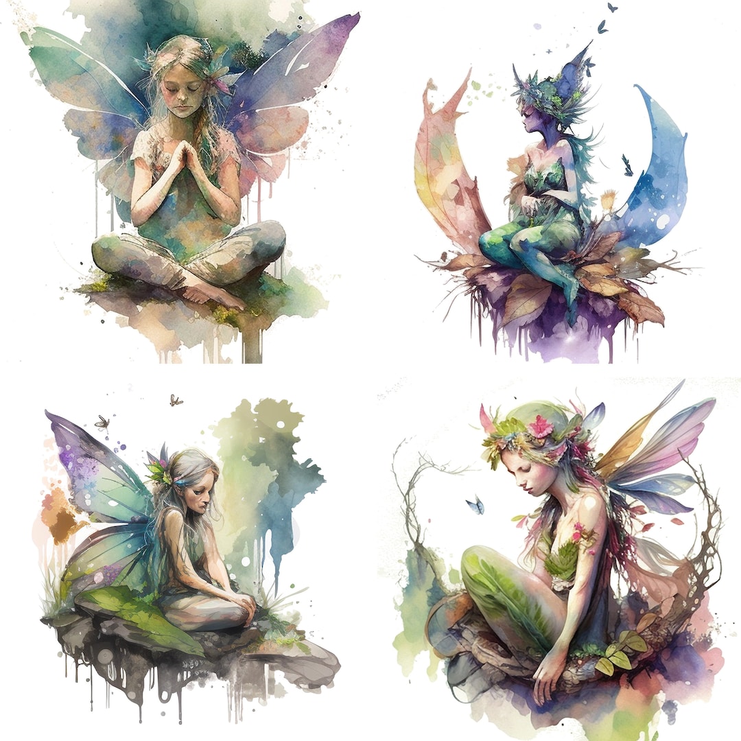 Fairy Clipart PNG Sublimation Bundle Set of 4 Transparent Fantasy Fairy ...