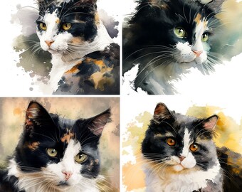 Himalayan Ragdoll Cat Portrait Clipart WATERCOLOR Set of 4 Pet Clipart ...