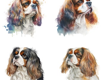 Watercolor Cavalier King Charles Spaniel Pet Portrait Clipart Set of 4  PNG Download for Stickers, Mugs, and T-Shirts - Dog Lover Canine Art