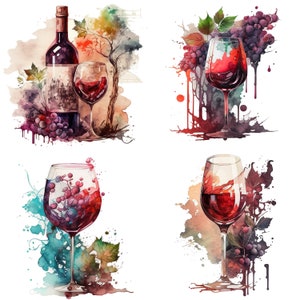Watercolor Wine bottle and red wine glass clipart Wine PNG files wine tasting decor Bridal clipart, restaurant download pattern menu idea v2