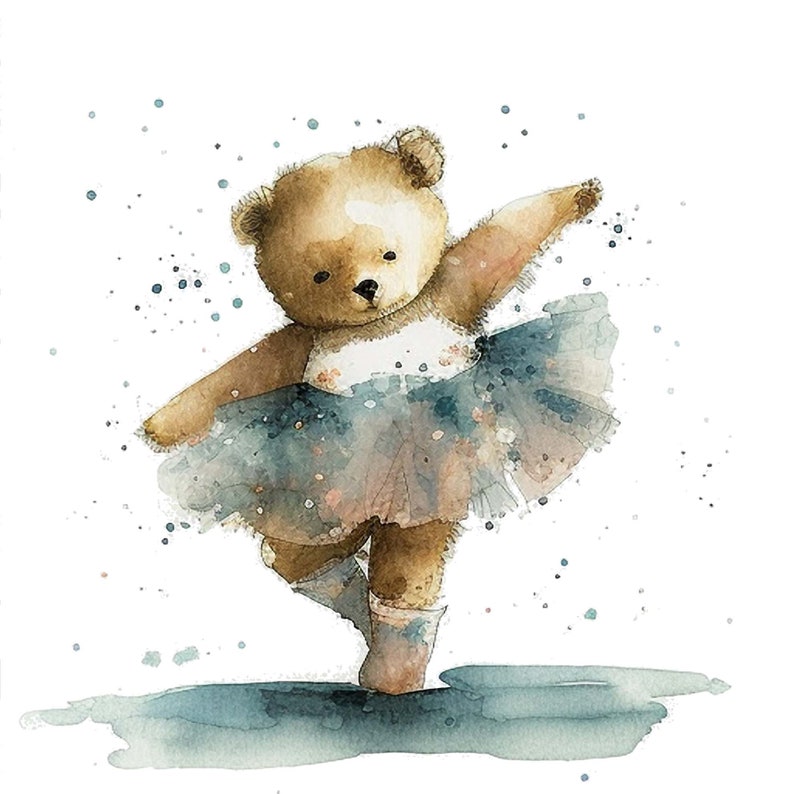 Set of 4 Watercolor Teddy Bear Ballerina Clipart Watercolor Teddy Bear ...