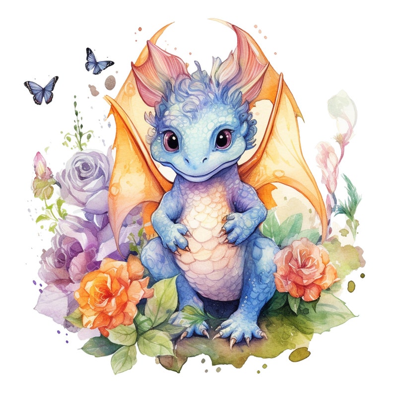 Baby Dragon Clipart Watercolor Clipart Fantasy Nursery Decor Set of 4 ...