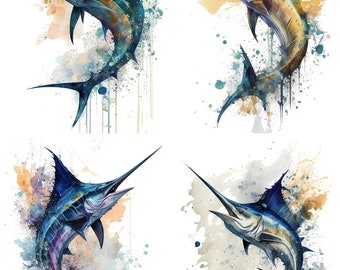 Set of 4 Sailfish Clipart PNG, Saltwater Fish Digital Download for Deepwater Fishing Sublimation for mugs tees and caps set 1