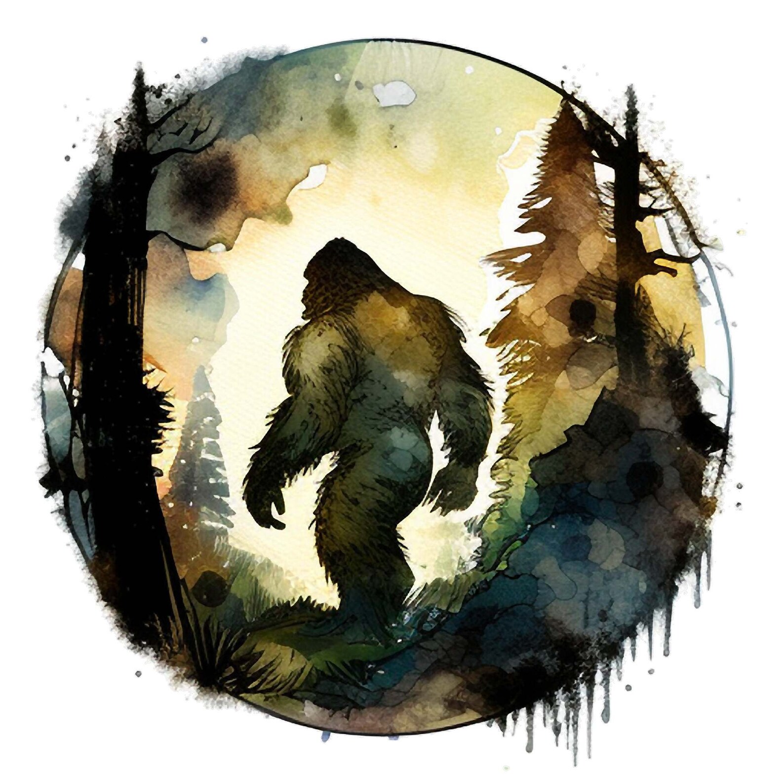 Set of 4 Bigfoot Watercolor Clipart PNG Files, Digital Downloads for ...