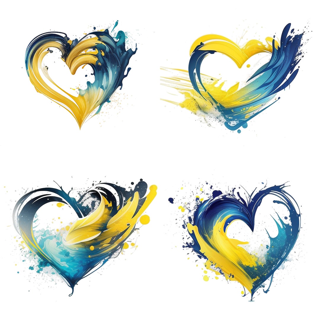 Down Syndrome Heart PNG File Bundle Set of 4 Blue and Yellow Watercolor ...
