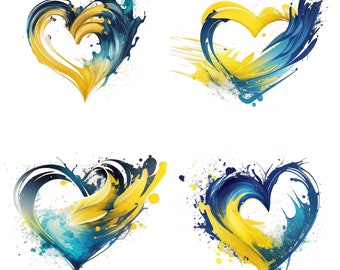 Down Syndrome Heart PNG file Bundle Set of 4 Blue and yellow watercolor clipart Down Syndrome Day Awareness Warrior WDSD digital download