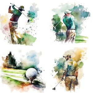 zestaw 4 Golf akwarela clipart, Golf sublimacja, Pro shop Sport clipart, Golf png, Golf party, Golf grafika, Golf sztuka cyfrowa do pobrania