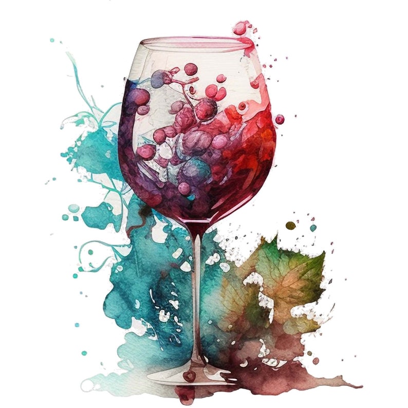 Watercolor Wine bottle and red wine glass clipart Wine PNG files wine tasting decor Bridal clipart, restaurant download pattern menu idea v2 image 4