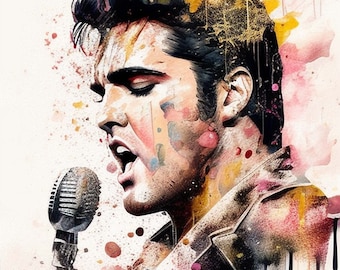 Elvis Watercolor clipart Prints Set of Four - music king Pop Culture Digital Downloads in Png, Jpg, and Sublimation Formats Set 1