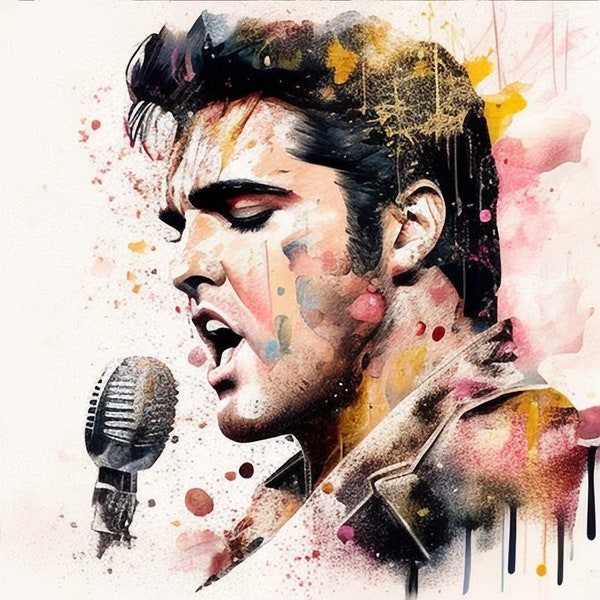 Elvis Watercolor clipart Prints Set of Four - music king Pop Culture Digital Downloads in Png, Jpg, and Sublimation Formats Set 1