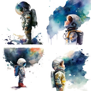Watercolor Clipart Astronaut clipart Digital Download 4 PNG Files Child&#39;s Space themed Nursery Art Kids Room Inspiration Diy clipart V3