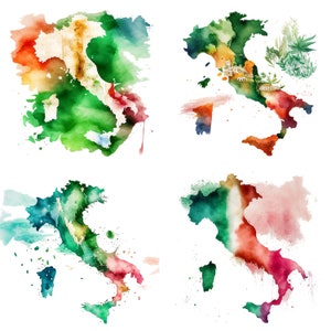 Set von 4 Aquarell Karte von Italien italienisches Restaurant Kunst Italien Flagge Farbe Karte, digitaler Download, PNG