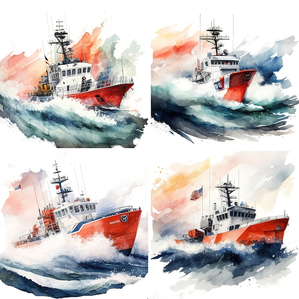 Watercolor USCG Digital Download Set of 4 Files, Coast Guard Gifts, Military Gifts, Deployment, Retirement & Going Away Gifts