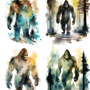 BigFoot Watercolor, Digital Downloads, sasquatch Clipart, Bigfoot PNG, Bigfoot wall art, Bigfoot prints, hiking shirt Sublimation set 1