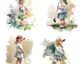 Juego de 4 impresiones artísticas de acuarela para guardería de golfista, decoración con temática de golf, archivos de descarga digital para futuros golfistas profesionales, idea de regalo para papá (juego 1)
