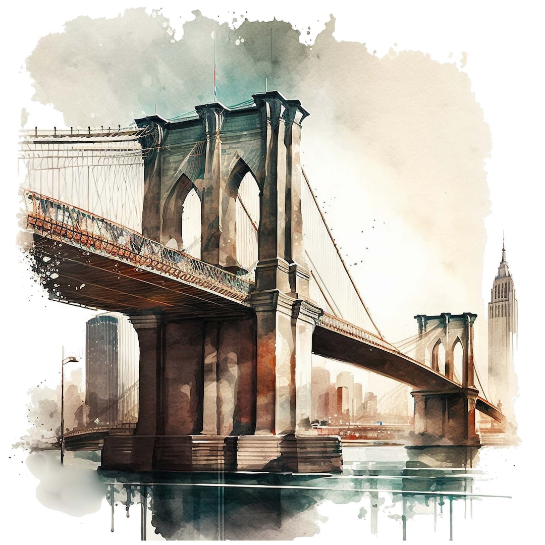 Brooklyn Bridge Watercolor Clipart Set of 4 New York Brooklyn Bridge ...