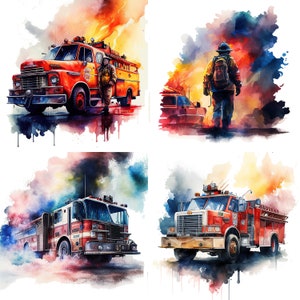 Stunning Watercolor Fire Rescue Designs: Downloadable PNG Files and Sublimation Transfers for Firefighter Enthusiasts and their Wives set 1