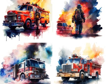 Stunning Watercolor Fire Rescue Designs: Downloadable PNG Files and Sublimation Transfers for Firefighter Enthusiasts and their Wives set 1