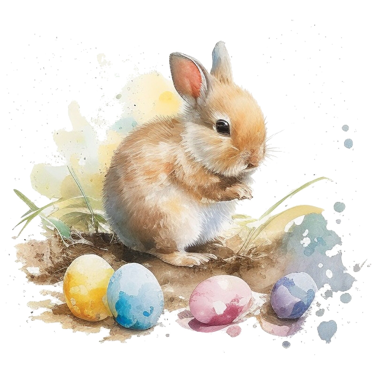 Watercolor Baby Bunny With Colored Eggs Clipart PNG - Easter ...