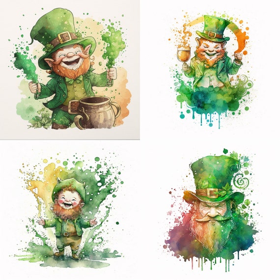 Leprechaun Art Leprechaun Watercolor Clipart, Cute Nursery Decor Wall Art, Watercolor St Patricks Day clipart Digital Sublimation PNG set 3